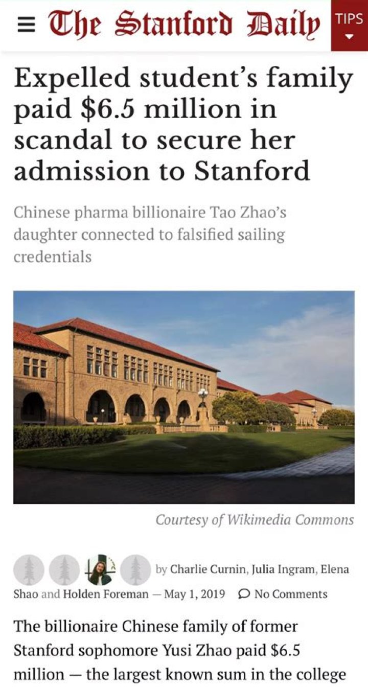 Chinese Billionaire Paid $6.5 Million To Ensure Daughter's Acceptance To Stanford