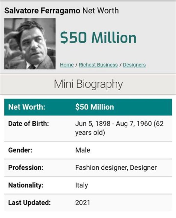 Salvatore Ferragamo Net Worth | Celebrity Net Worth